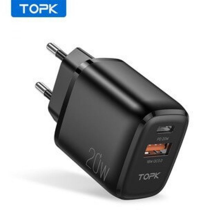 Cốc Sạc Nhanh TOPK B210P Mini 20W Pd3.0 Qc3.0 Với 2 Đầu Tiện Dụng