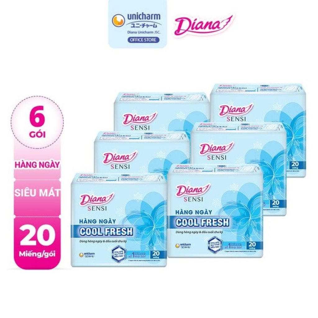 Bộ 6 gói Băng vệ sinh Diana hàng ngày Sensi Cool Fresh gói 20 miếng