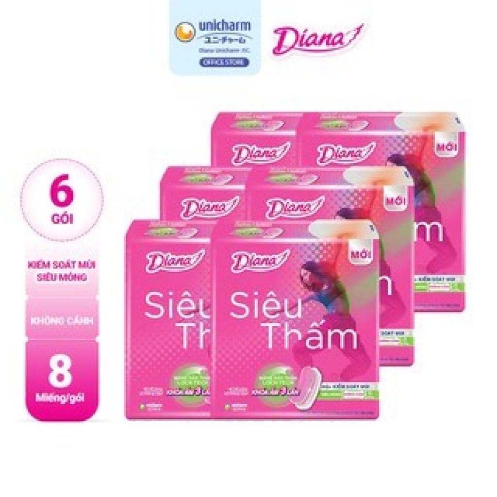 Bộ 6 gói băng vệ sinh Diana siêu thấm cánh Maxi 8 miếng/gói