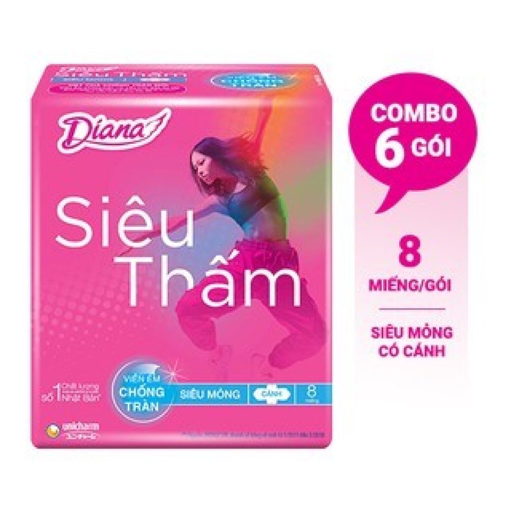 Bộ 6 gói băng vệ sinh Diana siêu thấm cánh Maxi 8 miếng/gói