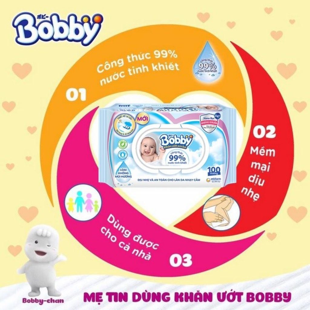 Khăn ướt Bobby không mùi hương 100 miếng ( Màu Xanh)