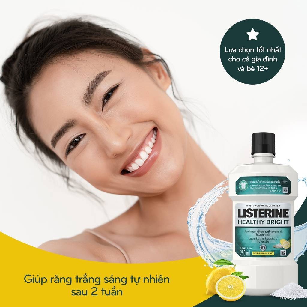 Nước súc miệng giúp răng trắng sáng tự nhiên Listerine Healthy Bright 750ml - 100945468