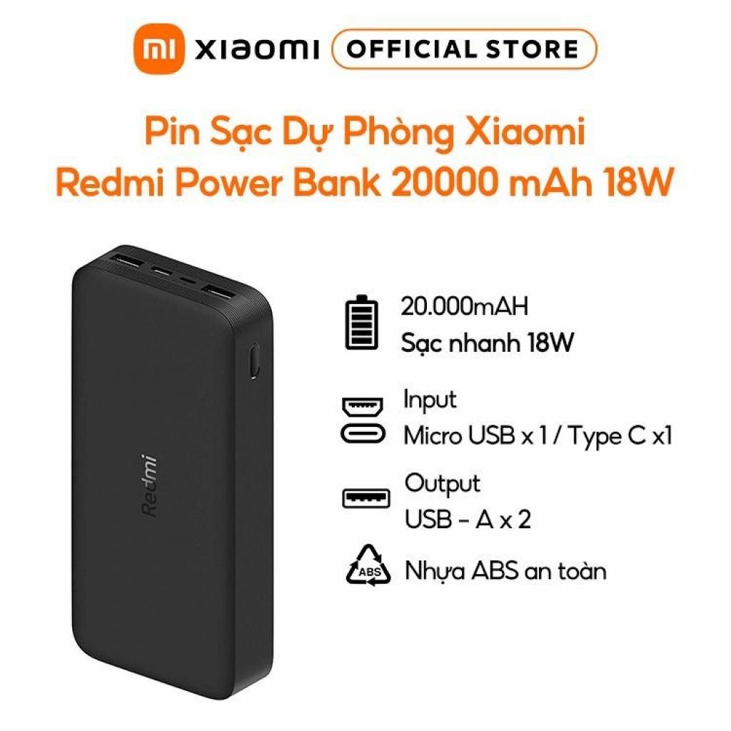 Pin Sạc Dự Phòng Xiaomi Redmi Power Bank 20000 mAh 18W