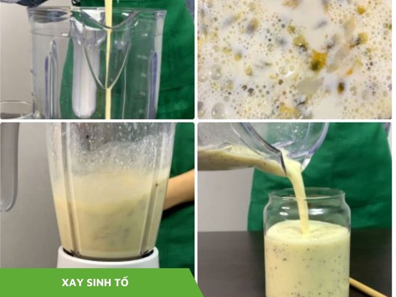 Xay nhuyễn hỗn hợp chanh leo sữa bằng máy xay sinh tố