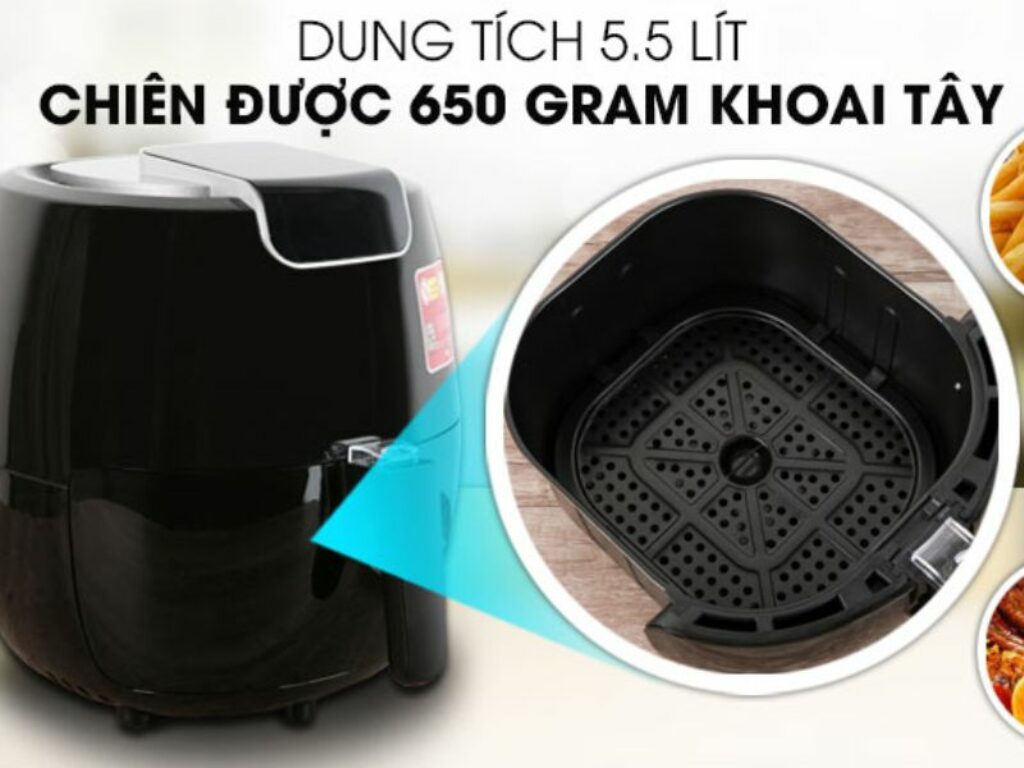 Dung tích nồi chiên không dầu Mishio MK 165 nên tới 5.5L