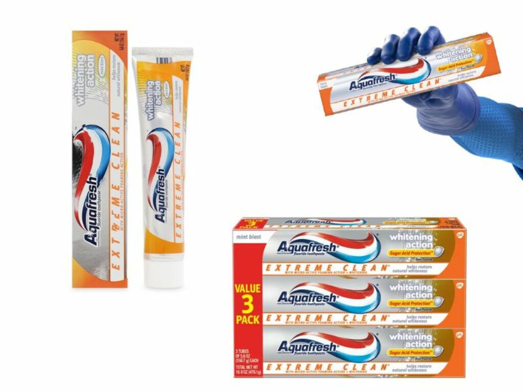 Kem đánh răng Aquafresh Extreme Clean Whitening Action giúp răng trắng sáng