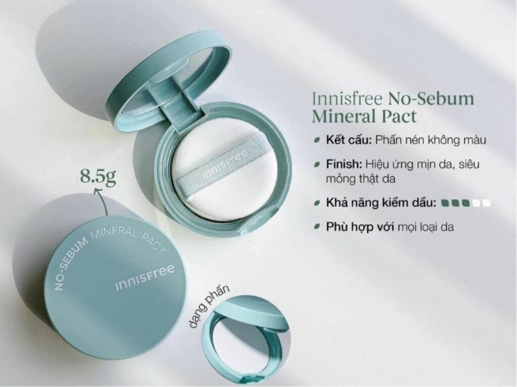 Phấn phủ Innisfree No Sebum Mineral Pact dành cho da nhạy cảm