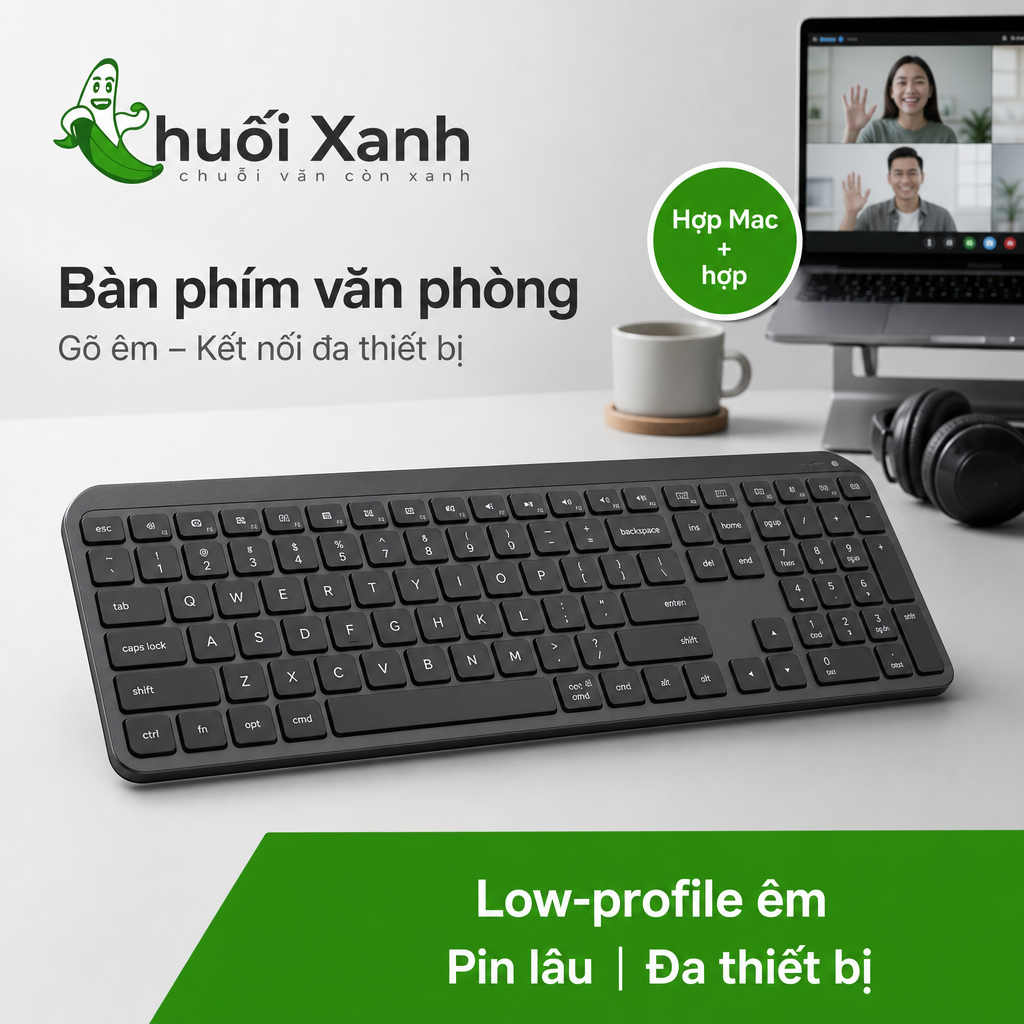 Bàn phím low-profile văn phòng êm, ảnh minh họa Chuối Xanh