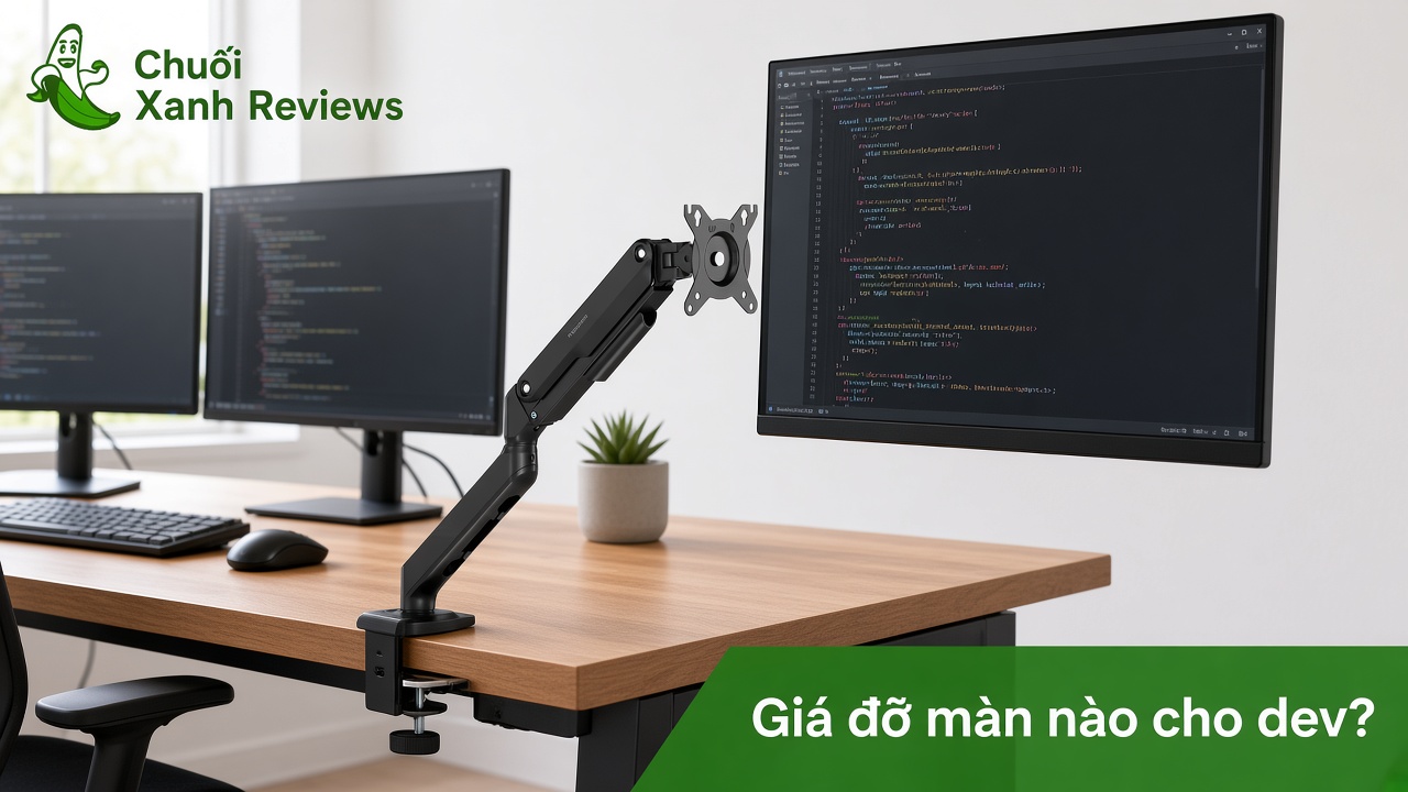 Arm màn HyperWork T6 V2 kẹp bàn, hook giá đỡ màn nào cho dev