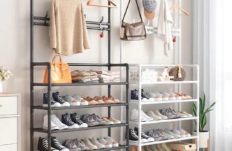 Kệ để giày dép nhiều tầng kèm móc treo góc cửa