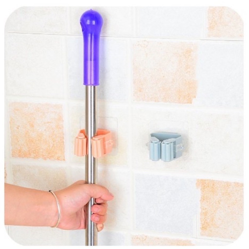 Set 3 kẹp móc dán tường treo chổi cây lau