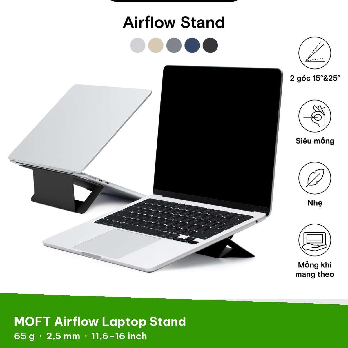 MOFT Airflow Laptop Stand 65 gram, dày 2,5 mm, laptop 11,6 tới 16 inch