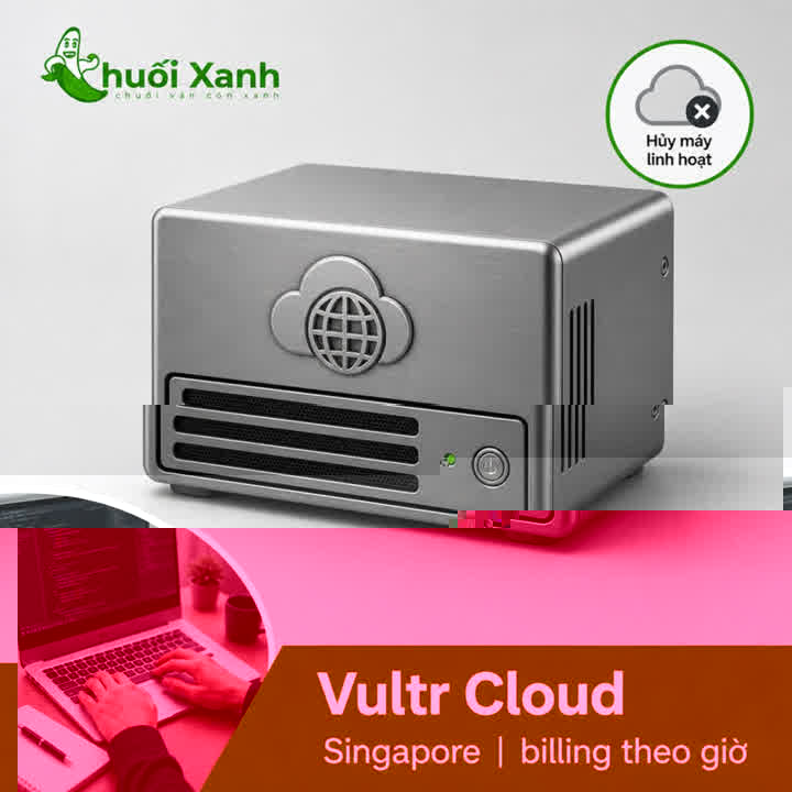 Ảnh minh họa cloud VPS quốc tế, máy Singapore, billing theo giờ — không phải lab test