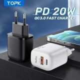 Củ Sạc Nhanh TOPK B210p Mini 20W PD3.0 QC3.0 Với 2 Cổng Chính Hãng